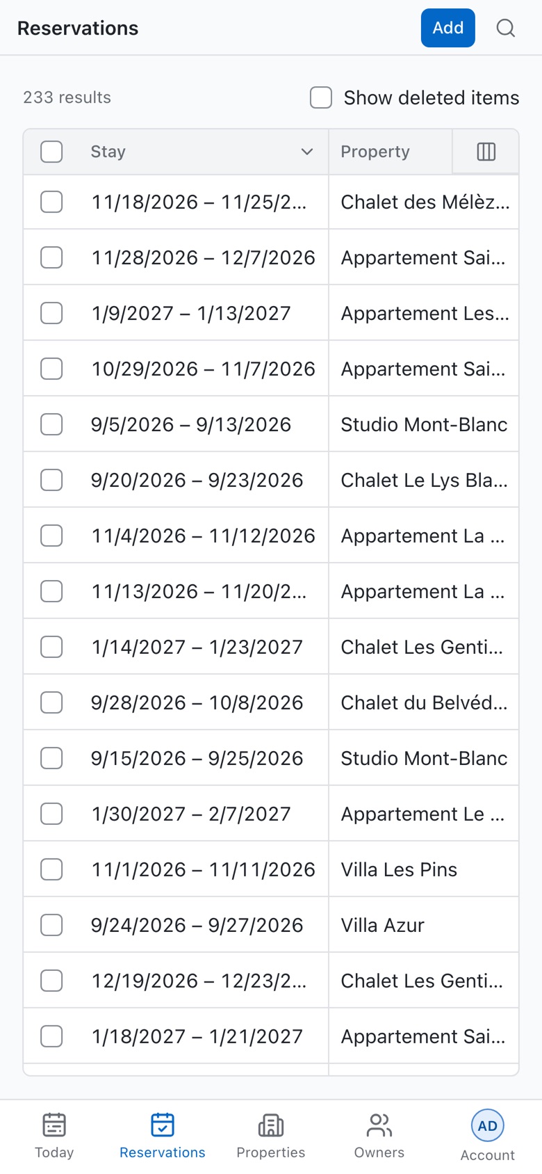 The list of reservations on a phone.